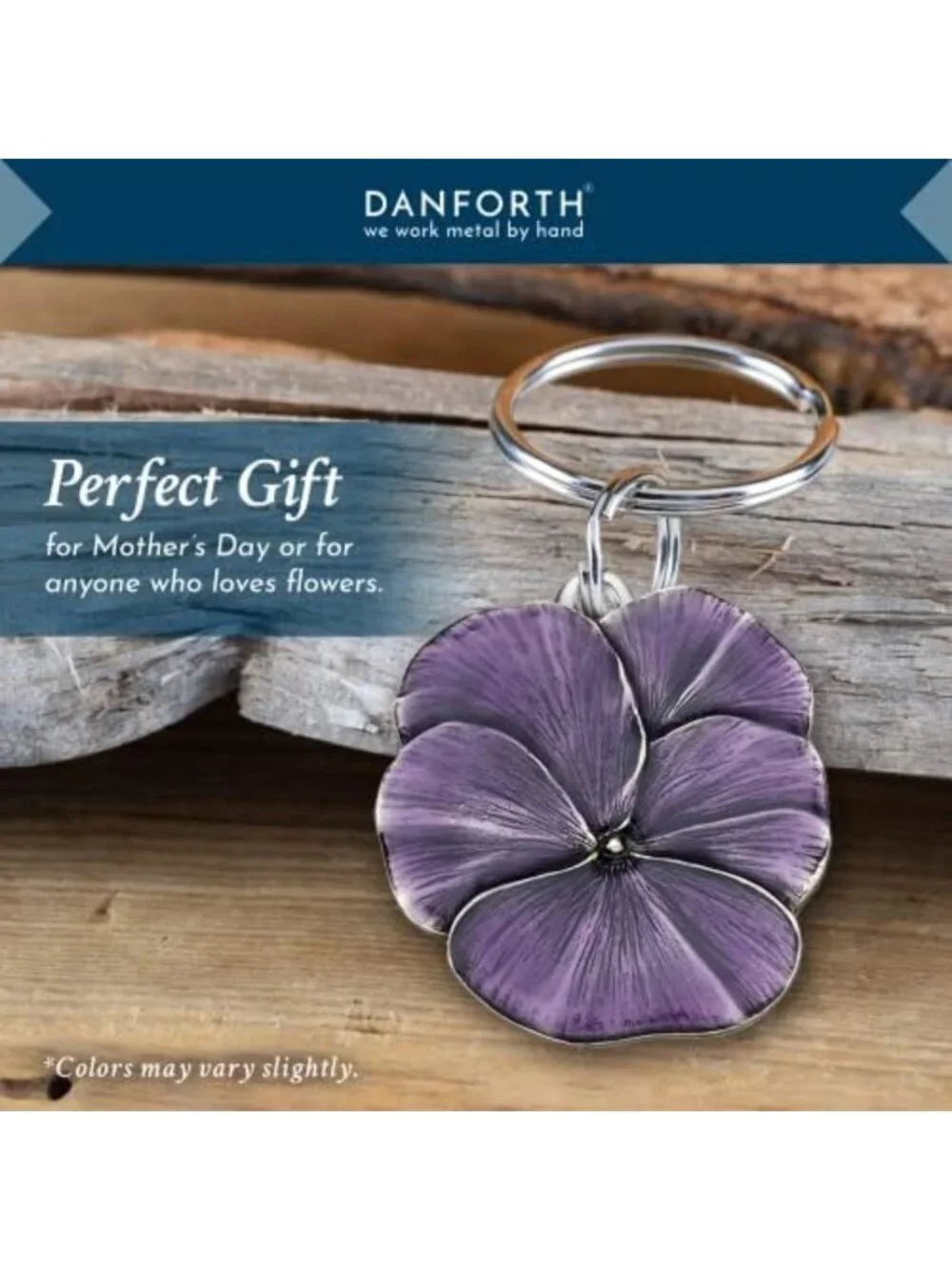 Handcrafted Pewter Purple Pansy Keychain | Unique Floral Keyring Gift